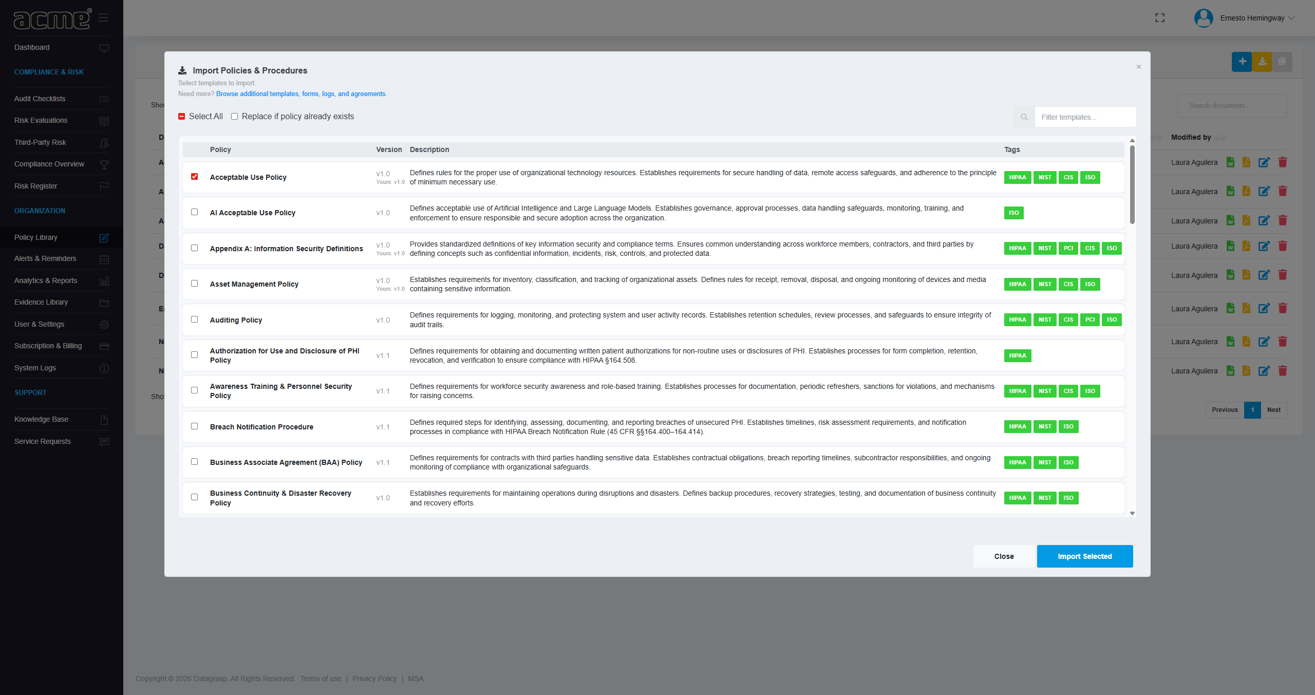 Datagrasp Policy Library