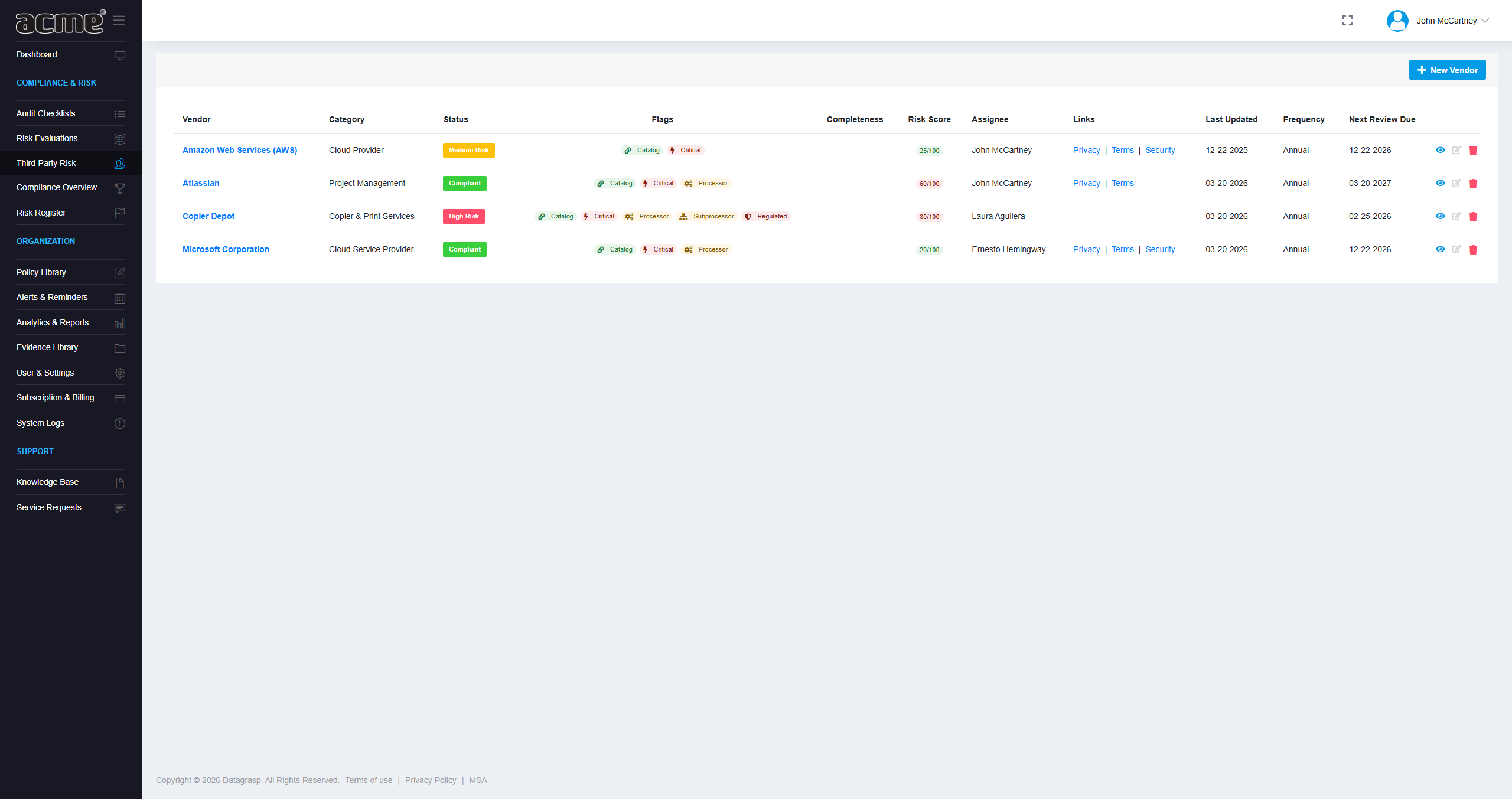 Datagrasp Third-party Risk Management (TPRM)